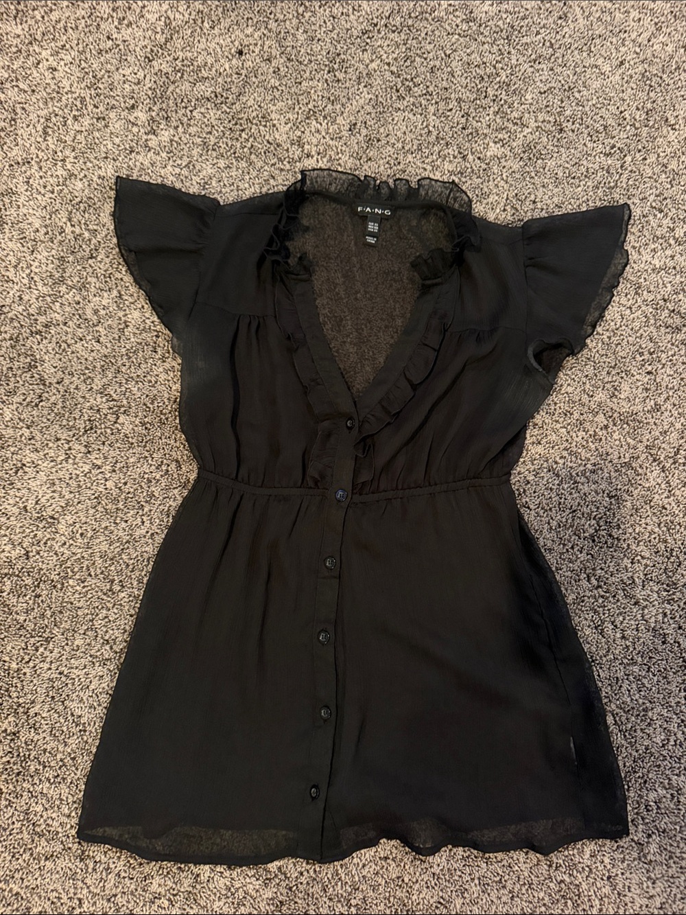 FANG Black Sheer-Trim Blouse